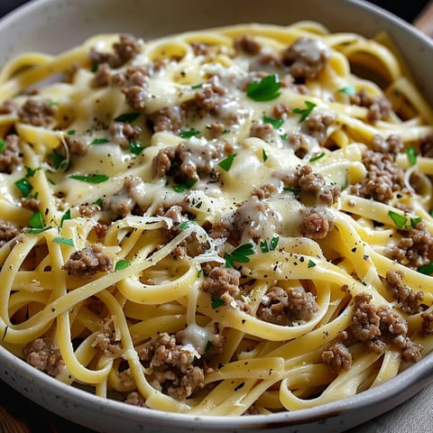Linguine au Beurre d'Ail et Fromage avec Bœuf Haché Savoureux