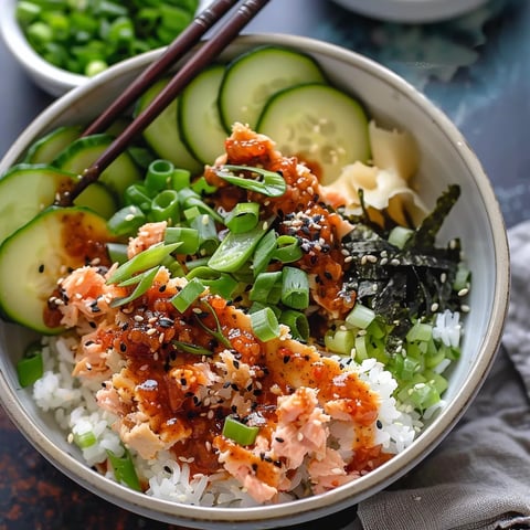 Bol de Sushi au Thon Épicé avec Riz Croustillant
