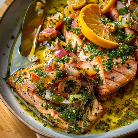 Saumon Rôti Lentement avec Salsa Verde aux Agrumes