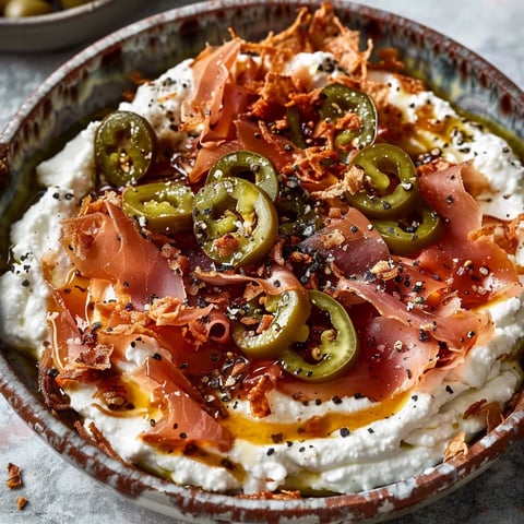 Dip de Ricotta Fouettée et Mortadelle Croustillante au Miel Épicé