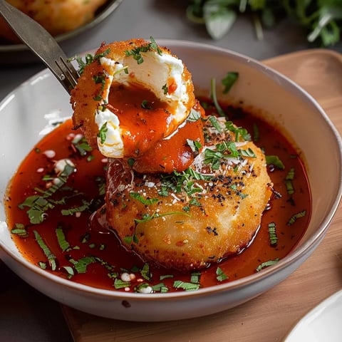 Burrata Frite avec Sauce Style Vodka Épicée