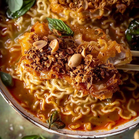 Ramen au Poulet Croustillant, Cacahuètes et Curry Thaï en 30 Minutes