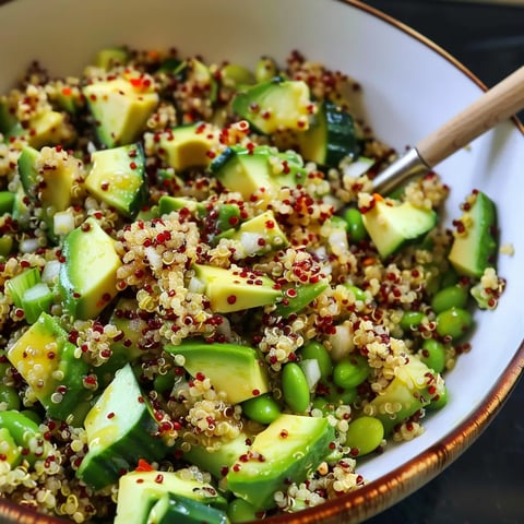 Salade de Quinoa Croustillant au Concombre, Avocat et Edamame