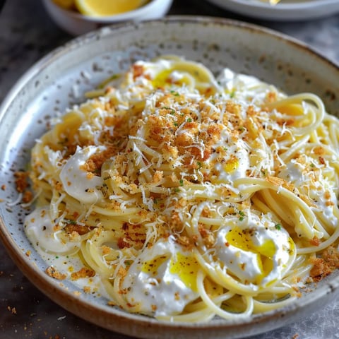 Capellini au Citron et Fontina avec Stracciatella et Chapelure Grillée
