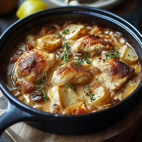 Casserole de Poulet à la Normande - Un plat mijoté crémeux aux saveurs automnales