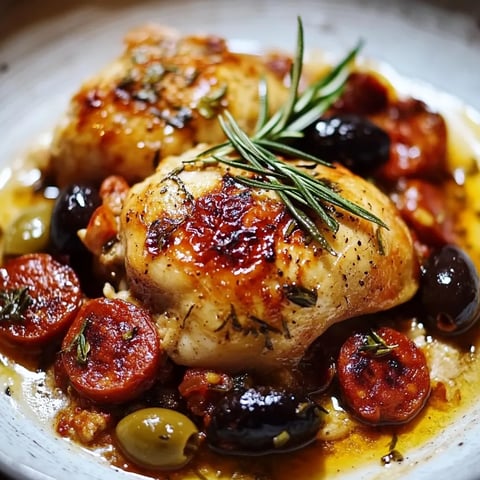 Poulet au chorizo, romarin et olives