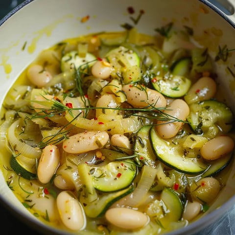 Haricots Blancs Mijotés et Courgettes Marinées