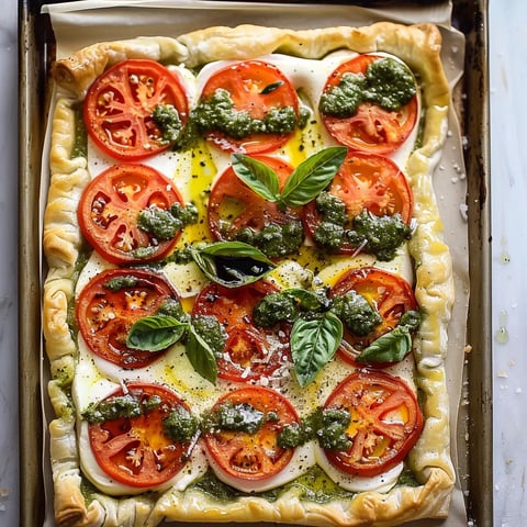 Pizza Caprese au Pesto sur Pâte Feuilletée