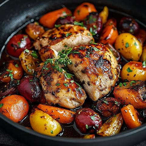 Poulet au Balsamique et Légumes en Une Seule Poêle