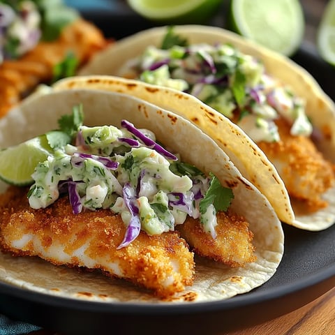 Tacos de Poisson Croustillants avec Salade de Chou au Citron Vert et Coriandre