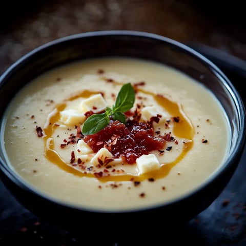 Soupe Crémeuse à l'Asiago et Confiture de Tomates