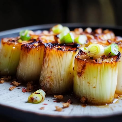 Poireaux caramélisés et braisés dans un bouillon umami au miso