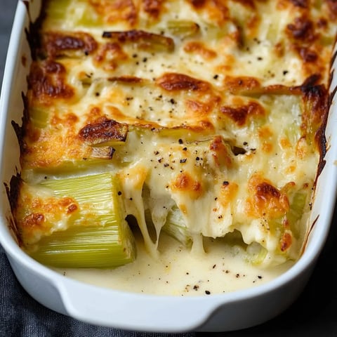 Onctueux poireaux fondants nappés d'une sauce crémeuse aux deux fromages