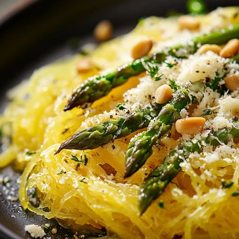Courge spaghetti aux asperges et ricotta citronnée