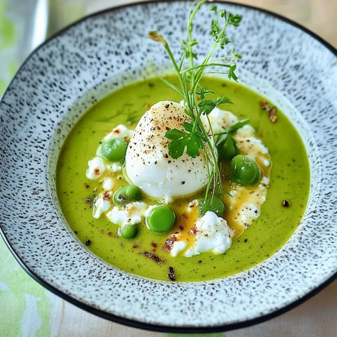 Velouté d'asperges vertes avec burrata et poisson fumé