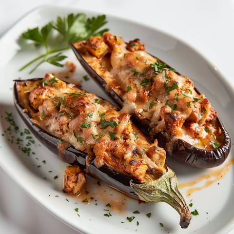 Aubergine farcie au poulet