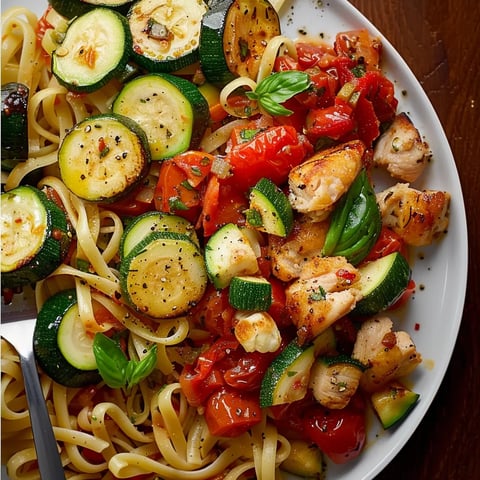 Pâtes au poulet courgettes