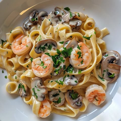 Tagliatelles crevettes et champignons