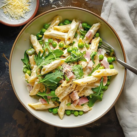 Pâtes citron, jambon et roquette