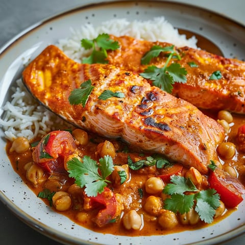 Saumon au cari et pois chiches