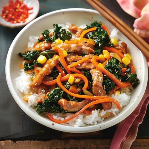 Sauté porc kale et maïs