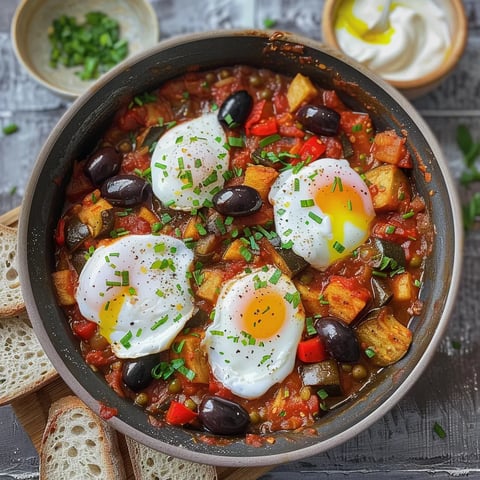 Oeufs pochés aux légumes méditerranéens