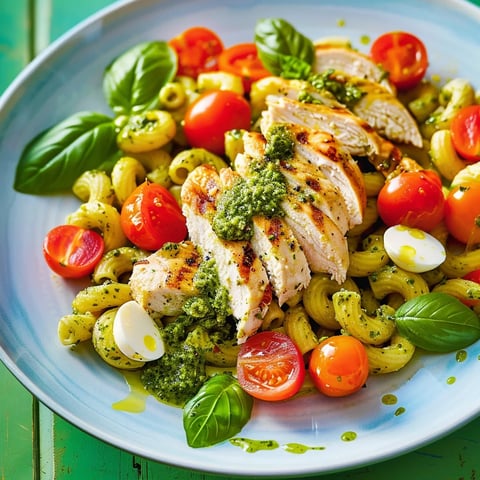 Macaronis au pesto et poulet