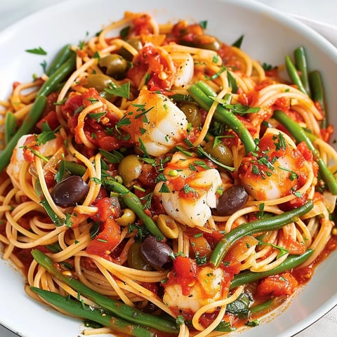 Spaghettinis à la morue et haricots