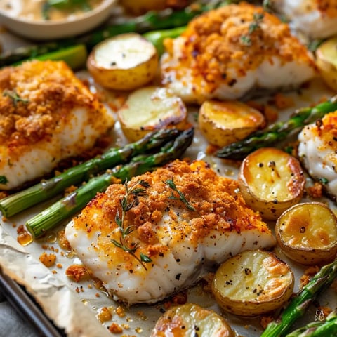 Poisson et légumes au four