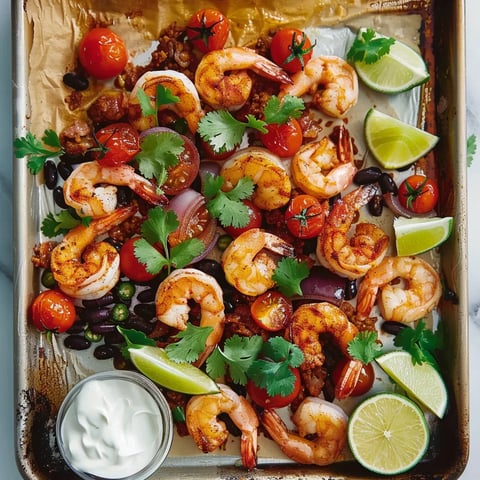 Crevettes, haricots noirs, chorizo