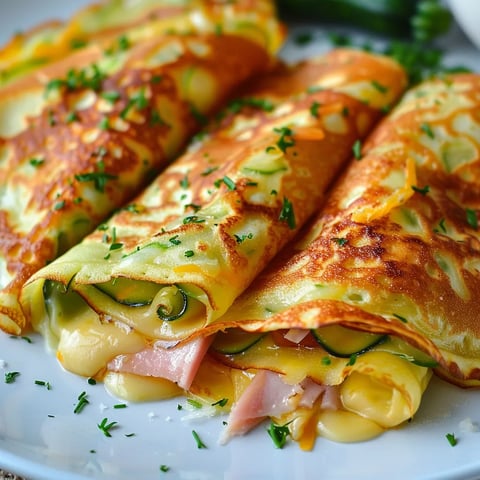 Savoureuses crêpes garnies de courgette et jambon