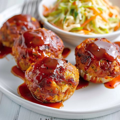 Petits pains de viande tofu-veau à la sauce barbecue sur un plateau.