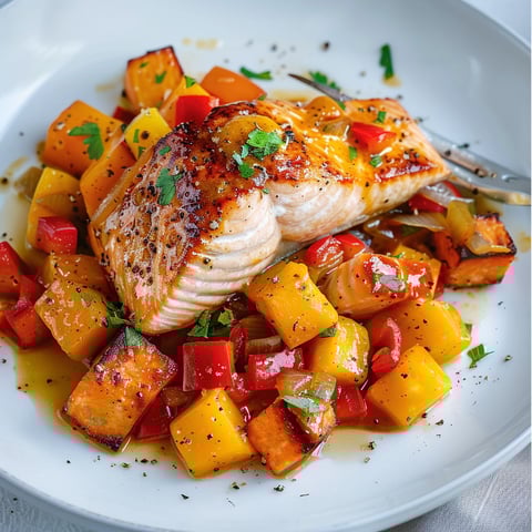 Saumon au chutney à la mangue, une recette savoureuse et délicieuse.