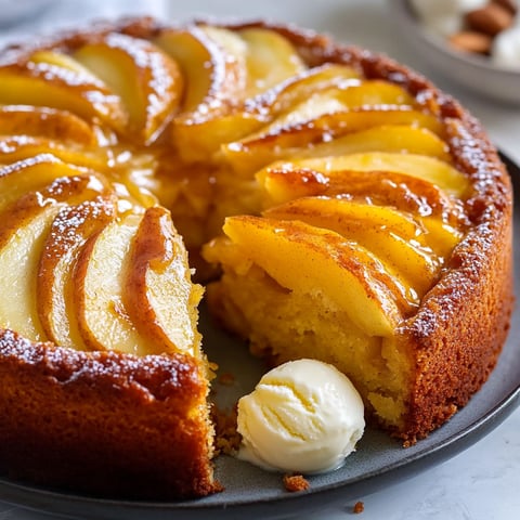 Une portion de gâteau aux pommes à tomber, prêt à être dégusté.