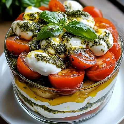 Une tarte salée aux tomates et mozzarella, garnie de basilic, dans un bol transparent.