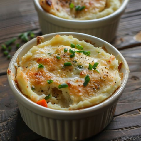 Un plat de Parmentier de poisson est servi sur une table en bois.