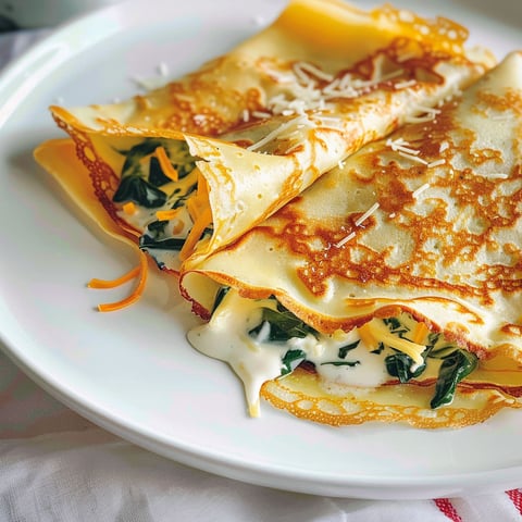 Une crêpe aux épinards sur un plateau.