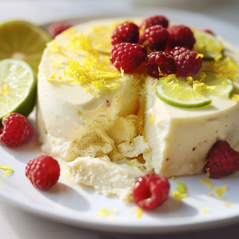 Une tarte glacée à la lime et au citron est servie sur un plateau avec des fruits frais.