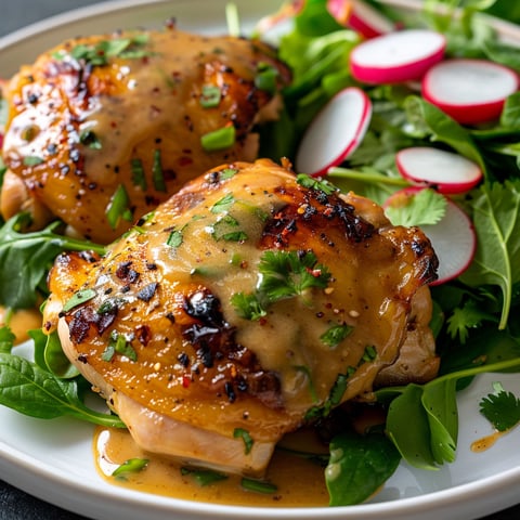 Chicken thighs with a sauce made from peanut butter and spices.