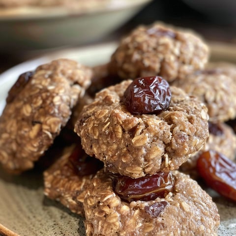 Une plate de biscuits énergie, remplis de raisins et de graines, prêts à être mangés.