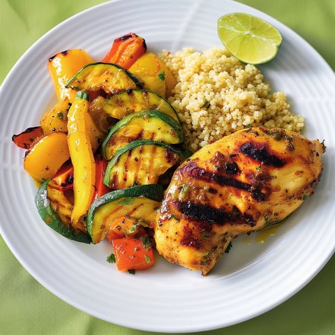 Un plat de poulet et légumes grillés, prêts à être mangés en 30 minutes.
