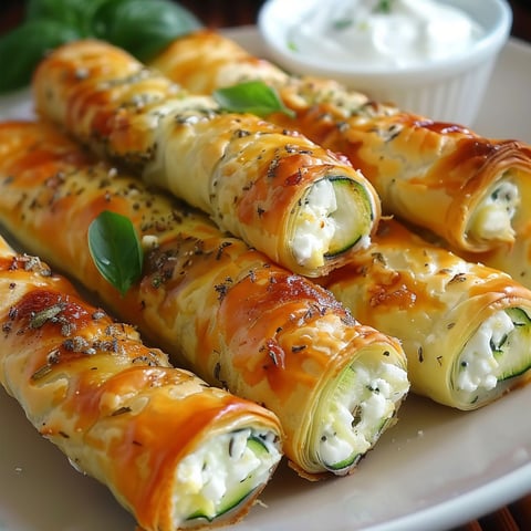 Cigares de courgettes croustillants au fromage feta et mozzarella.