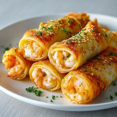 Un plat de Cigares Croustillants aux Crevettes et à l'Ail.