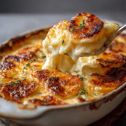 Un plat de gratin dauphinois généreux et crémeux est servi dans un bol.
