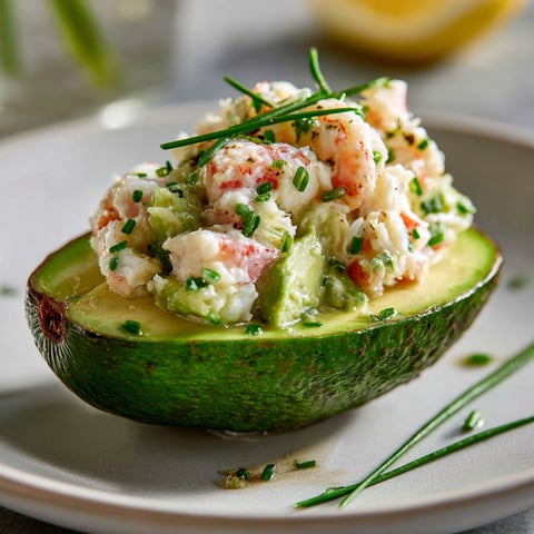 Une avocat farci avec une salade de crevettes et crabe.