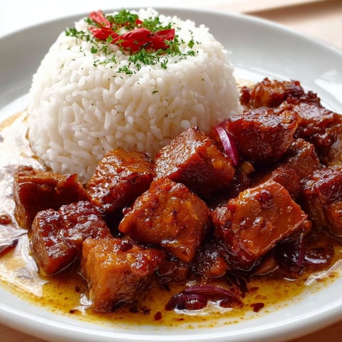 Un plat de riz et de viande de porc, parfumé et délicieux.