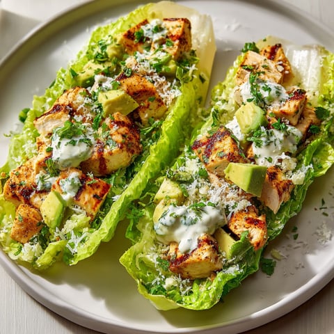 Salades en barquettes de romaine au poulet miel-citron vert et avocat.