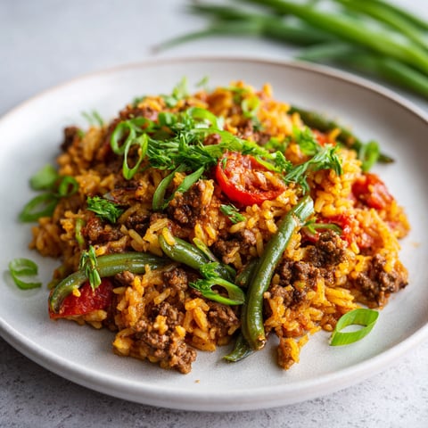 Une casserole de riz au boeuf et aux tomates est servie sur un plateau.