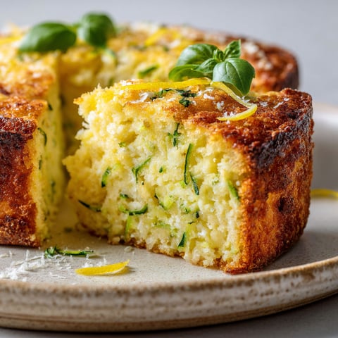 Une pièce de gâteau moelleux avec des courgettes, ricotta et citron.