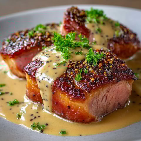 Magret de Canard Sauce au Poivre Vert.